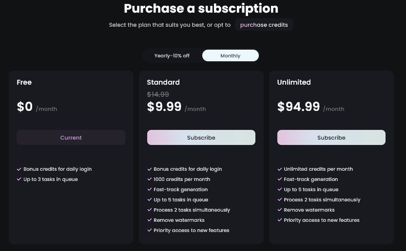 Hailuo AI Video pricing plans